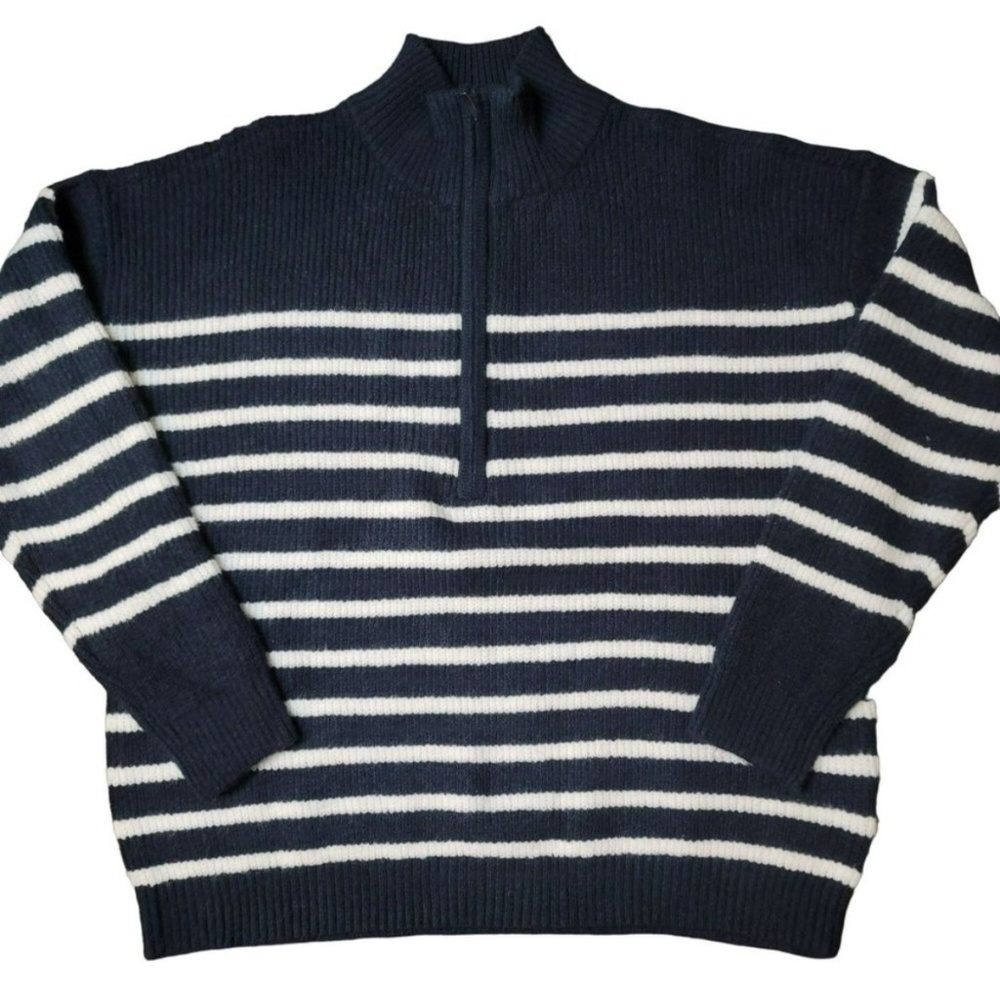 Style & Co. Blue White Striped 1/2 Zip Mock Neck Sweater